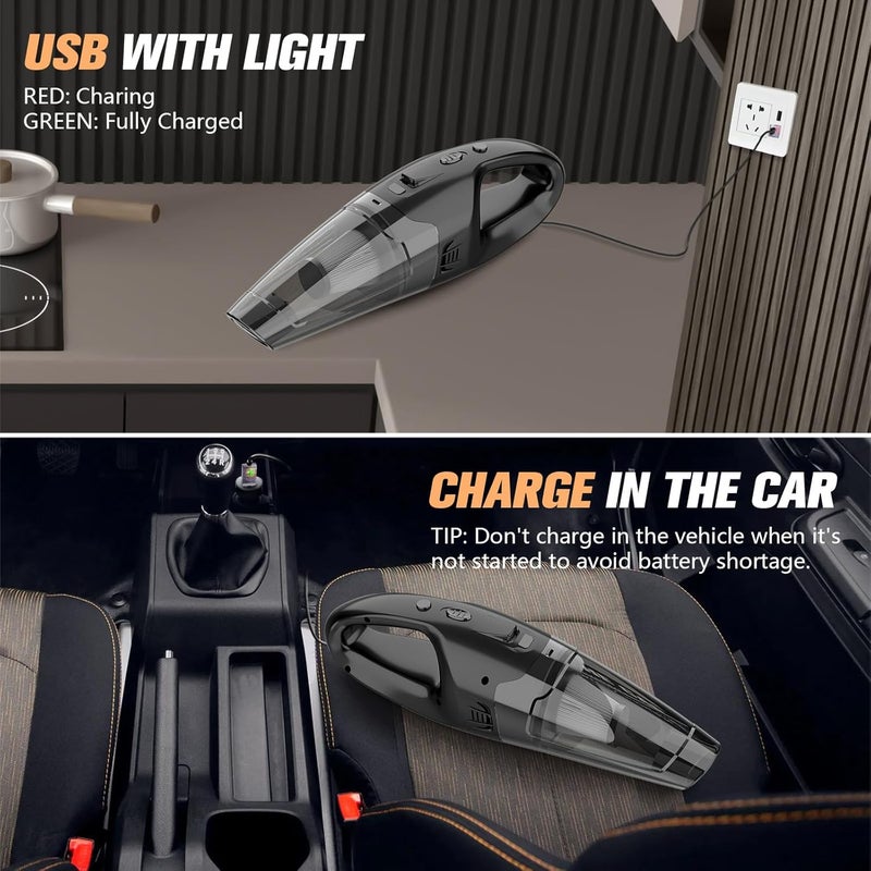 BSRCO Handheld Vacuum Cordless Rechargeable, Hand Held Vacuum Cordless with LED, USB Charge, 1.65LBs,Car Vacuum Cleaner for Car/Home/Pet - Image 4